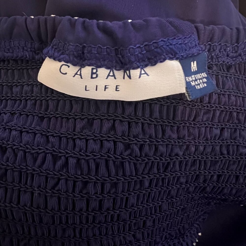 CABANA LIFE/Navy Embroidered Off The Shoulder Mini Dress Coverluxe Smocked Med - Picture 10 of 14